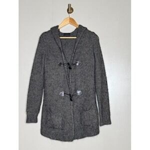 Marv Italy Alpaca Blend Toggle Cardigan Brown Taupe Hooded Knit L
